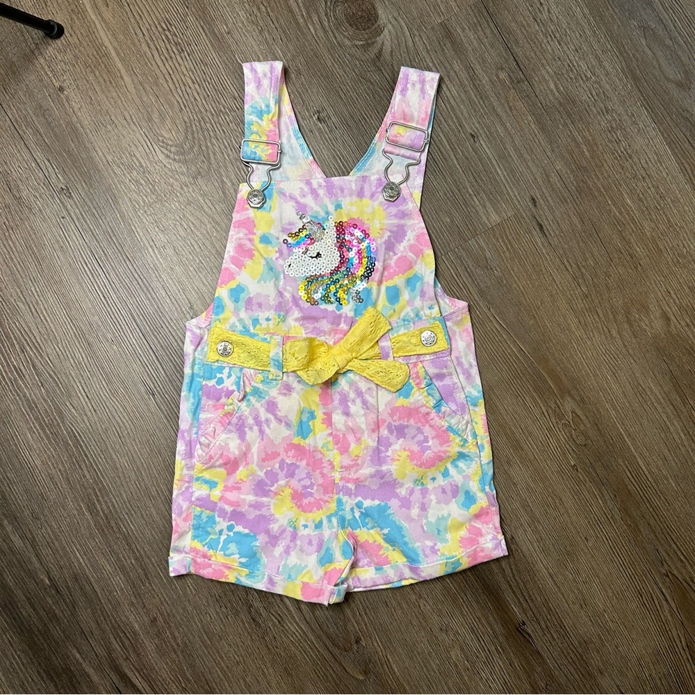 Toddler Girl Unicorn Multi-Color Overall Shorts Size 2T